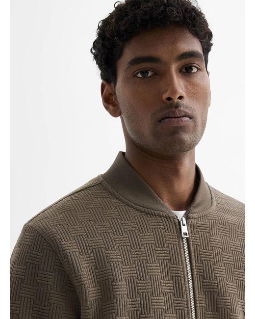 Le 31 Brown Embossed Geo Bomber Jacket for men