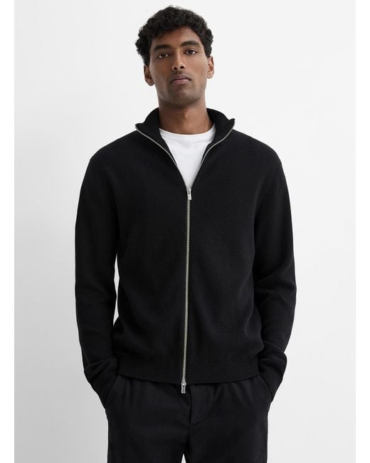 Le 31 Black Silky Knit Zipped Cardigan for men