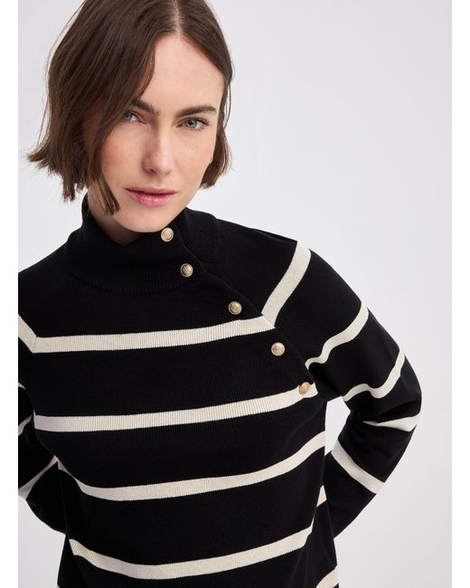Cream Black Buttoned Mock