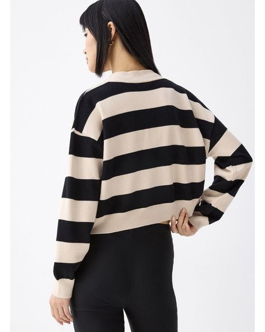 Twik Multicolor Fleece Heart Striped Cardigan