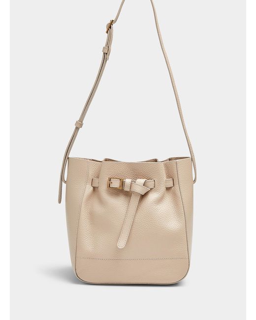 Flattered White Bo Small Belted Leather Bucket Bag