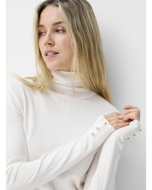Contemporaine White Button Sleeves Turtleneck Sweater