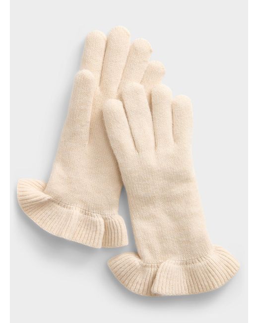 Simon's Natural Ruffle Trim Solid Gloves