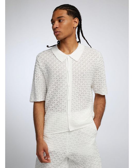 Coney Island Picnic White Resort Crochet Knit Camp Shirt for men