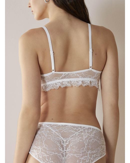 Miiyu Natural Sheer Polka Dot And Lace Triangle Bralette
