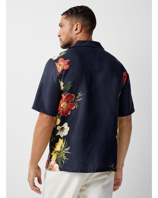 Le 31 Blue Placed Flower Camp Shirt Comfort Fit for men