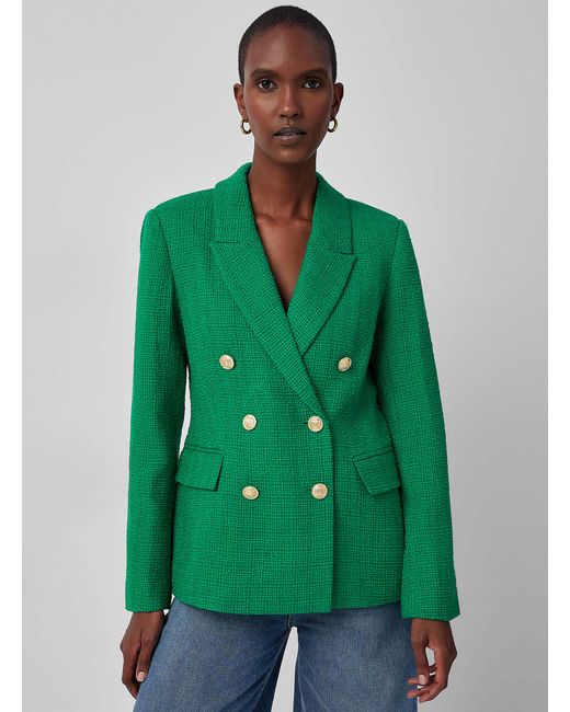 Contemporaine Green Crest Buttons Tweed Blazer