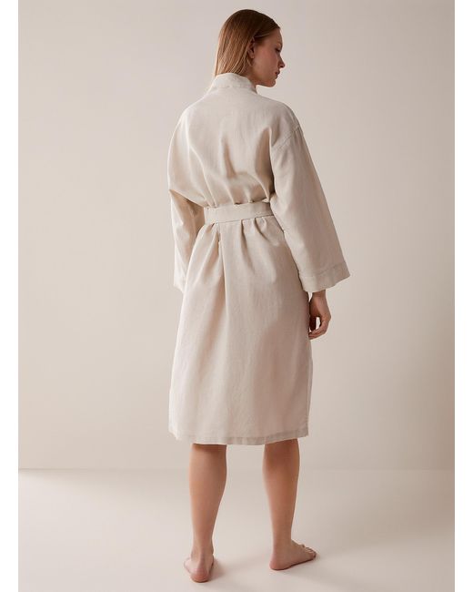 Miiyu Natural Long Solid Linen And Cotton Robe