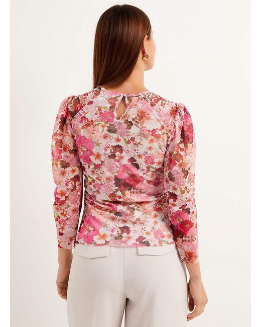 Ted Baker Red Pressed Flowers Ruched Micromesh Blouse
