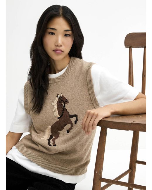 Twik Natural Jacquard Animal Sweater Vest