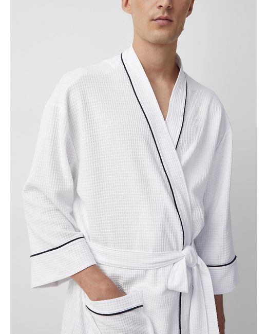 Le 31 White Essential Waffled Robe for men
