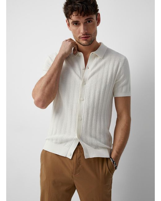 Michael Kors White Piqué Stripe Knit Shirt for men