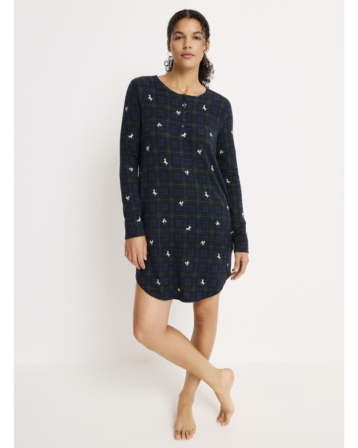 Ralph Lauren Blue Dogs And Checkers Henley Collar Nightgown