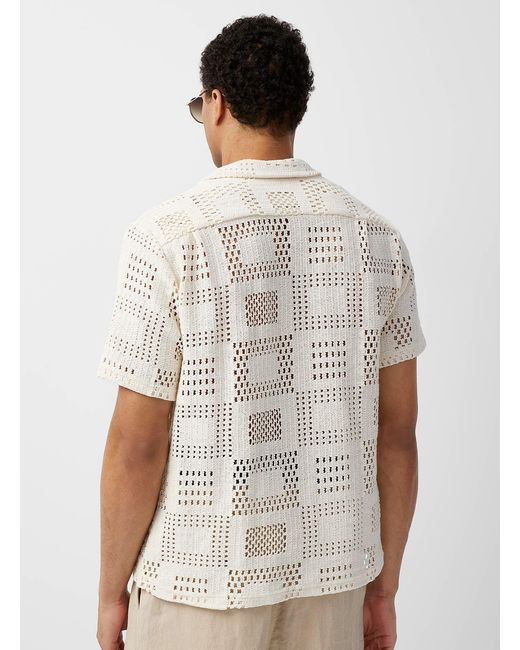 Portuguese Flannel White Mosaic Square Crochet Shirt for men