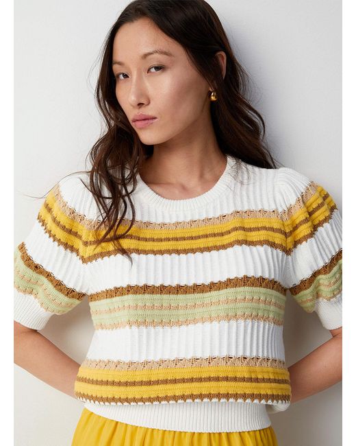 Saint Tropez Yellow Danja Textured Stripes Sweater