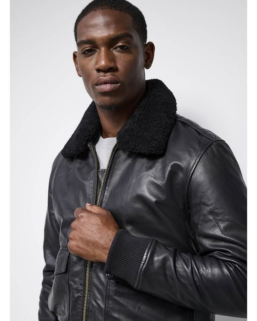 Le 31 Black Leather Bomber Jacket for men