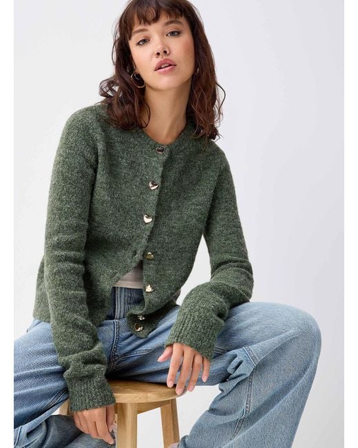 Twik Green Heart Buttons Cardigan