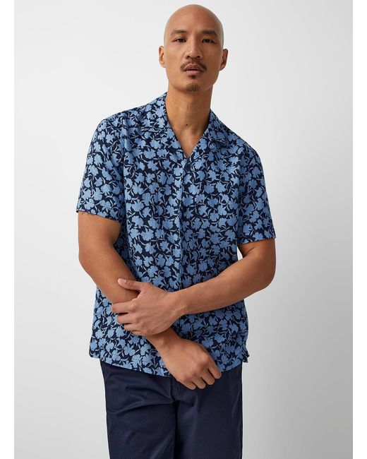 Michael Kors Blue Flower Pure Linen Camp Shirt Comfort Fit for men