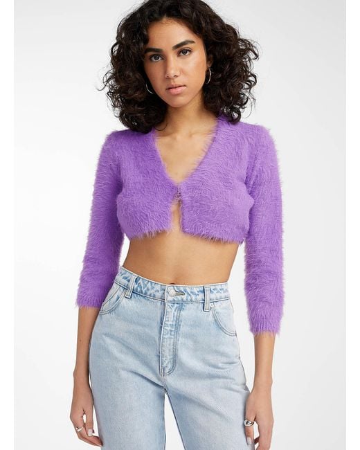 Vero Moda Purple Fuzzy Knit Cropped Cardigan
