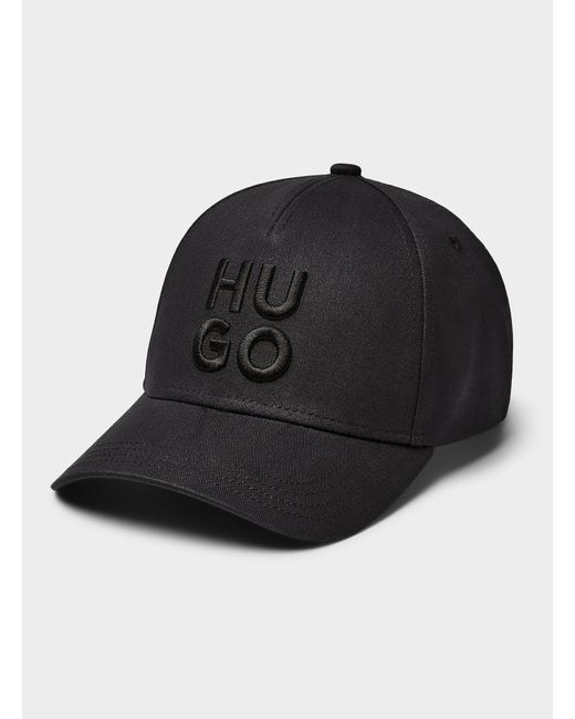HUGO Black Embossed Embroidered Logo Monochrome Cap for men