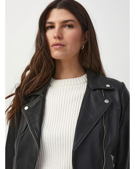 Contemporaine Gray Black Leather Biker Jacket