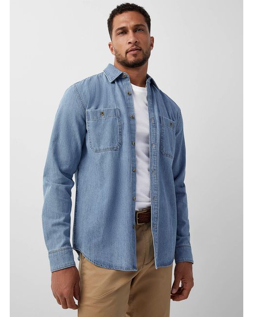 Le 31 Blue Minimalist Denim Shirt Modern Fit for men