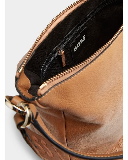 Boss Brown Alyce Pebbled Leather Square Saddle Bag