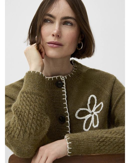 FRNCH Green Touch Of Wool And Alpaca Overcast Embroidery Cardigan