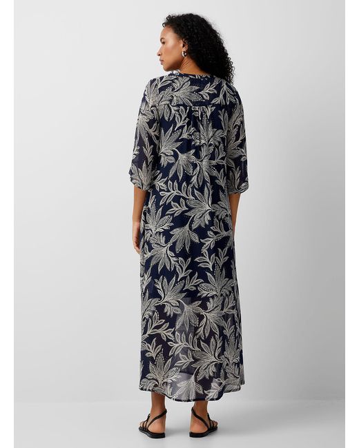 Part Two Gray Berit Contrasting Foliage Chiffon Dress