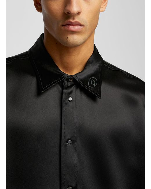 DIESEL S-ricco Embroidered Collar Satin Shirt (men, Black, 40) for men