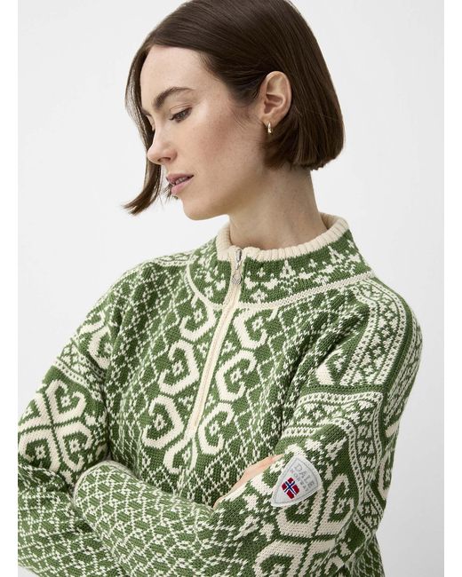 Dale Of Norway Green Leknes Pure Wool Zippered Neck Sweater