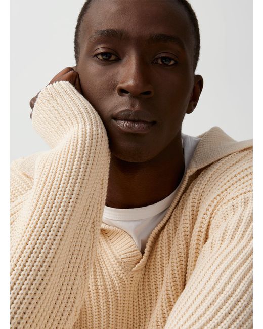 Johnny Collar Embossed Ribbed Sweater 