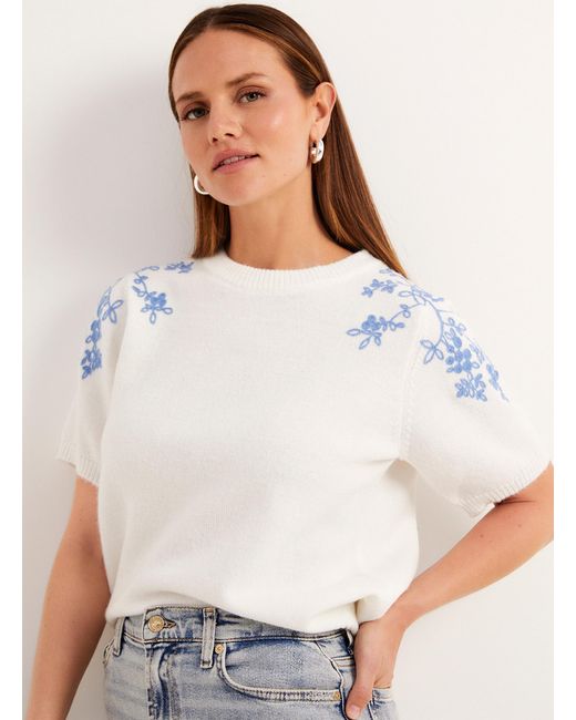 Contemporaine White Embroidered Shoulders Sweater