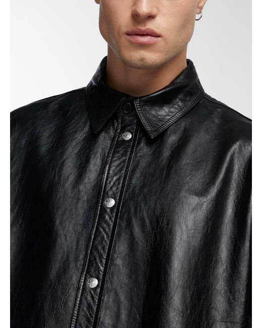 Acne Black Genuine Leather Overshirt for men