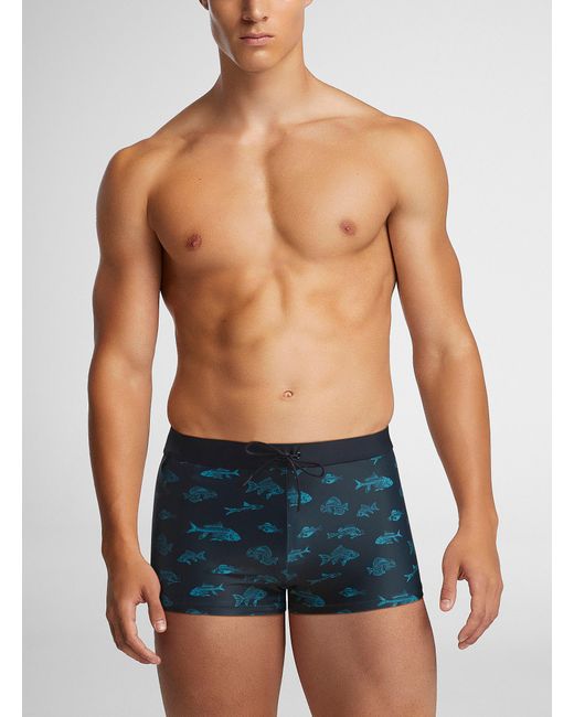 I.FIV5 Blue Printed Fitted Swim Trunk for men