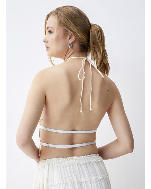 Twik White Pleated Voile Open Back Cami