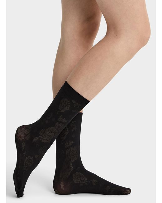 Simon's Black Sheer Pattern/solid Ankle Socks 2