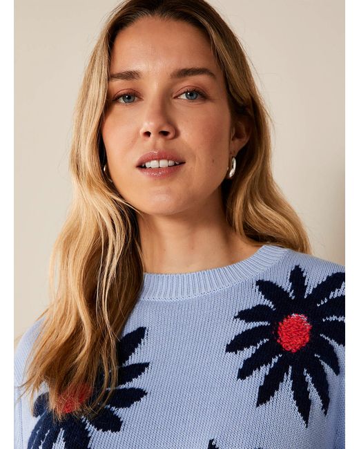Benetton Blue Textured Flowers Sweater