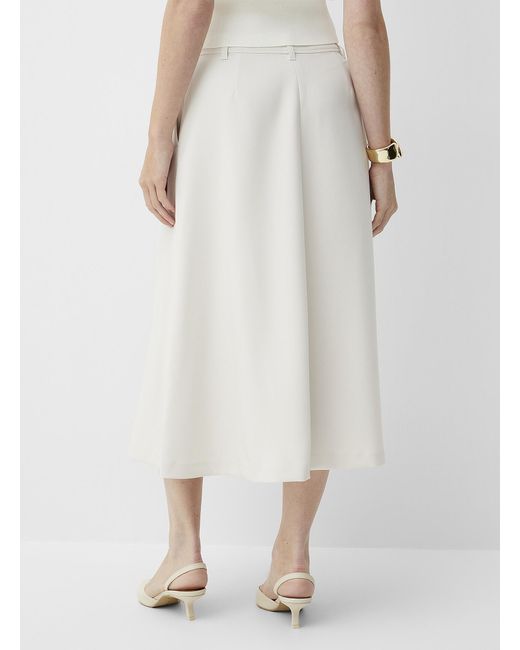 Contemporaine White Flowy Flared Buttoned Skirt