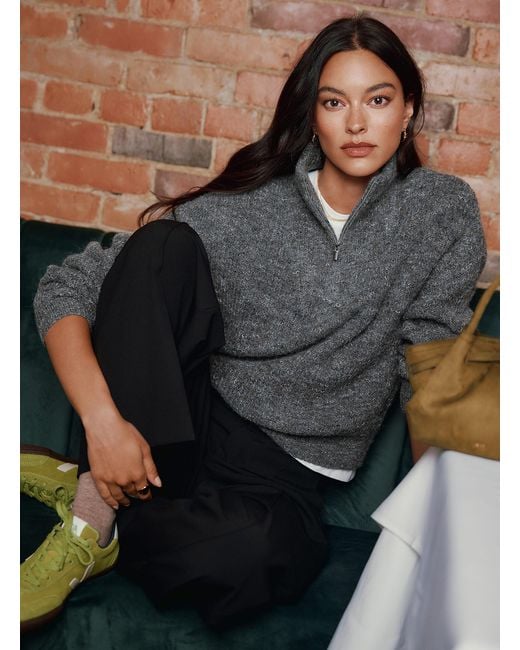 Contemporaine Gray Heathered Knit Zip