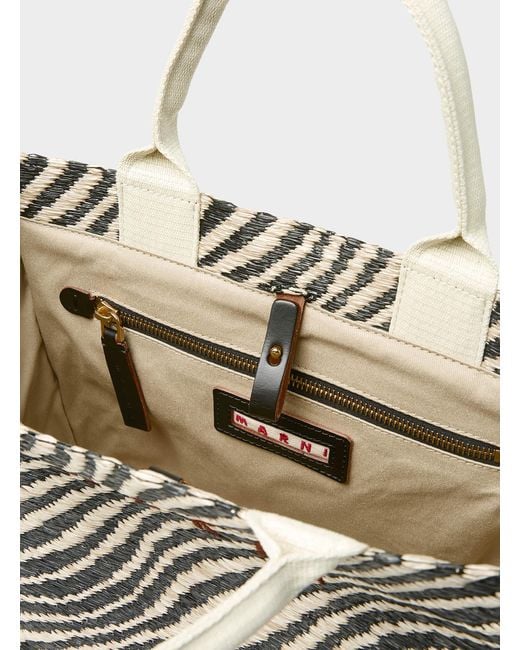 Marni Gray Little Striped Straw Tote