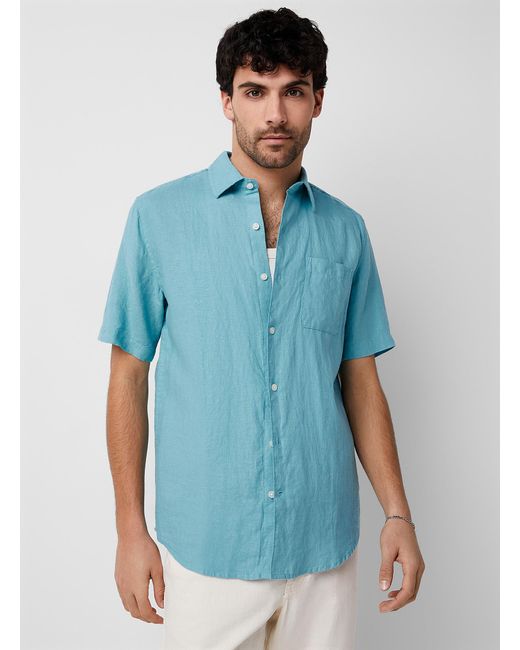 Le 31 Blue Solid Organic Linen Shirt Modern Fit for men