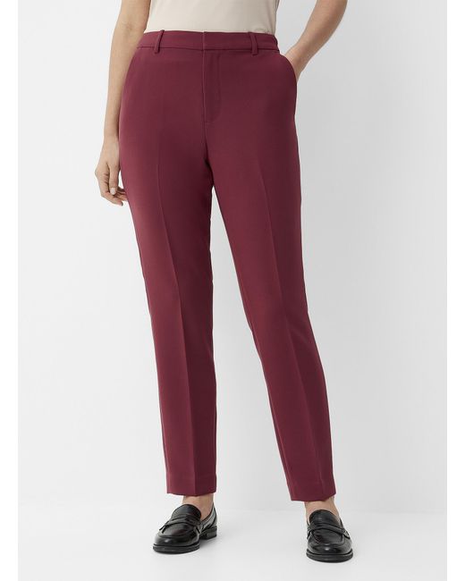 Contemporaine Red Sleek Suiting Crepe Pant Fit: Straight Leg, High Rise