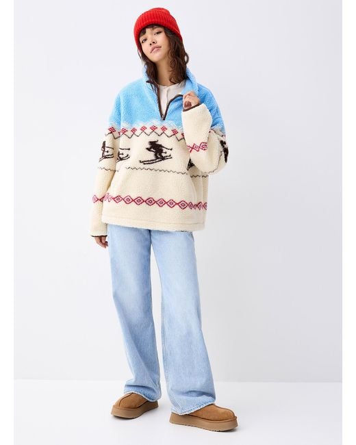 Twik Gray Skiers Loose Fleece Sweatshirt
