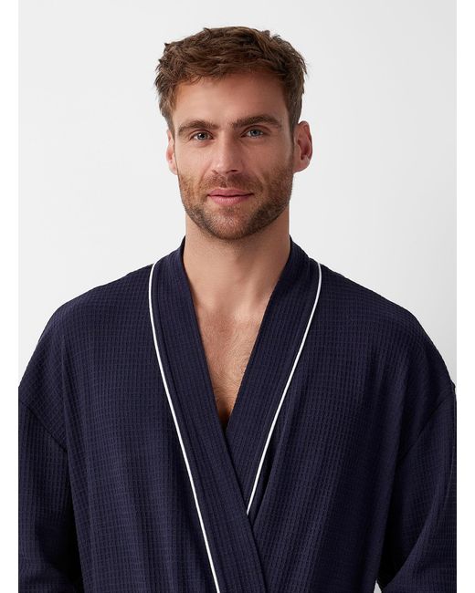 Le 31 Blue Essential Waffled Robe for men