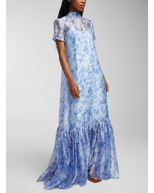 staud blue floral dress STAUD Wells Dress Blue Toile 4
