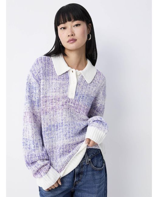 Twik Purple Vertical Stripes Polo Collar Sweater
