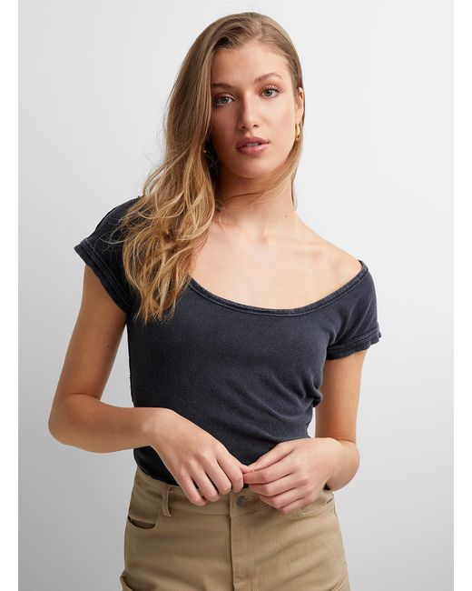 Free People Black Bout Time Open Neckline T