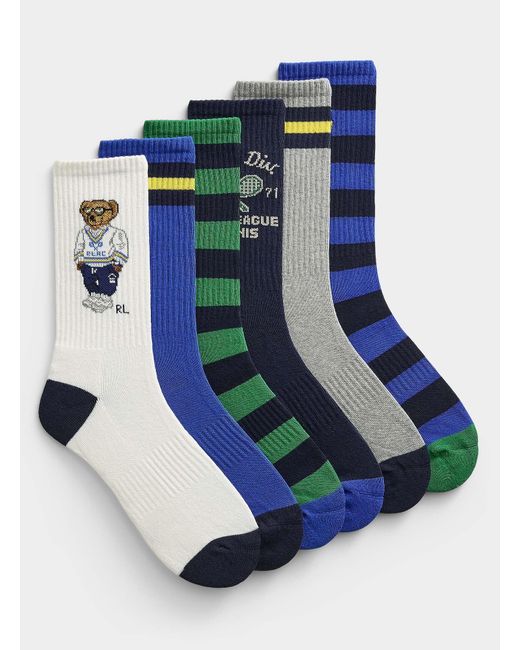 Polo Ralph Lauren Blue Pattern/stripe Ribbed Socks 6 for men