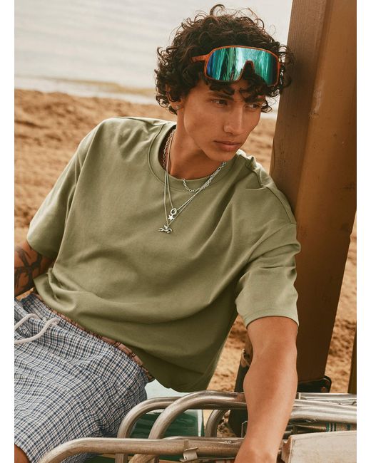 Djab Green Cropped Solid T for men